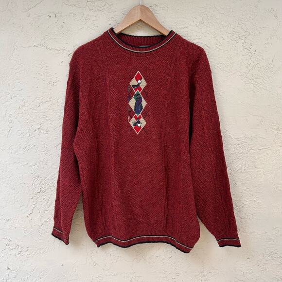 Vintage Golf Embroidered Cable Knit Grandpa Sweater Size L - Picture 1 of 6